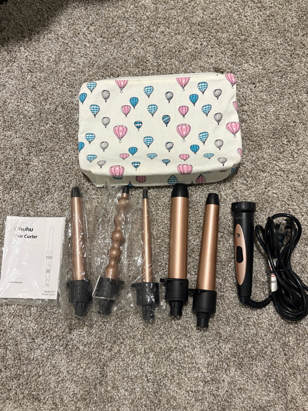 Rose Gold 5-in-1 Interchangeable Curling Wand Set with Carrying Case